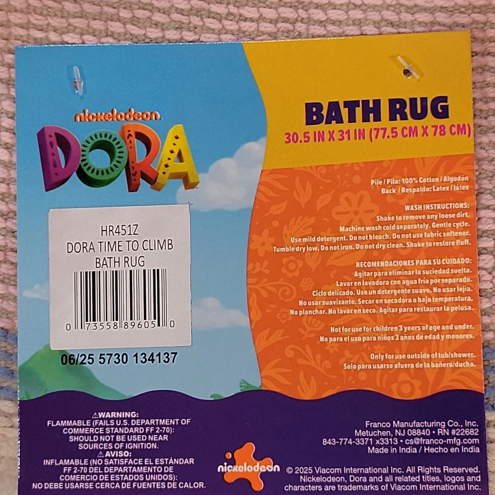 Nickelodeon Dora Boots Bath Rug Kids OS Blue Pink Monkey Cotton 30.5x31 HR451Z